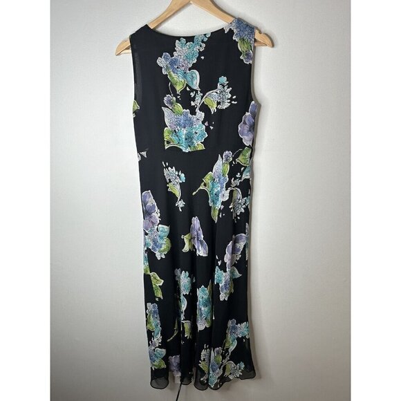 Talbots Vintage Dress Black Fairy Romantic Floral 100% Silk MIDI Sleeveless Sz 6 - Picture 8 of 13